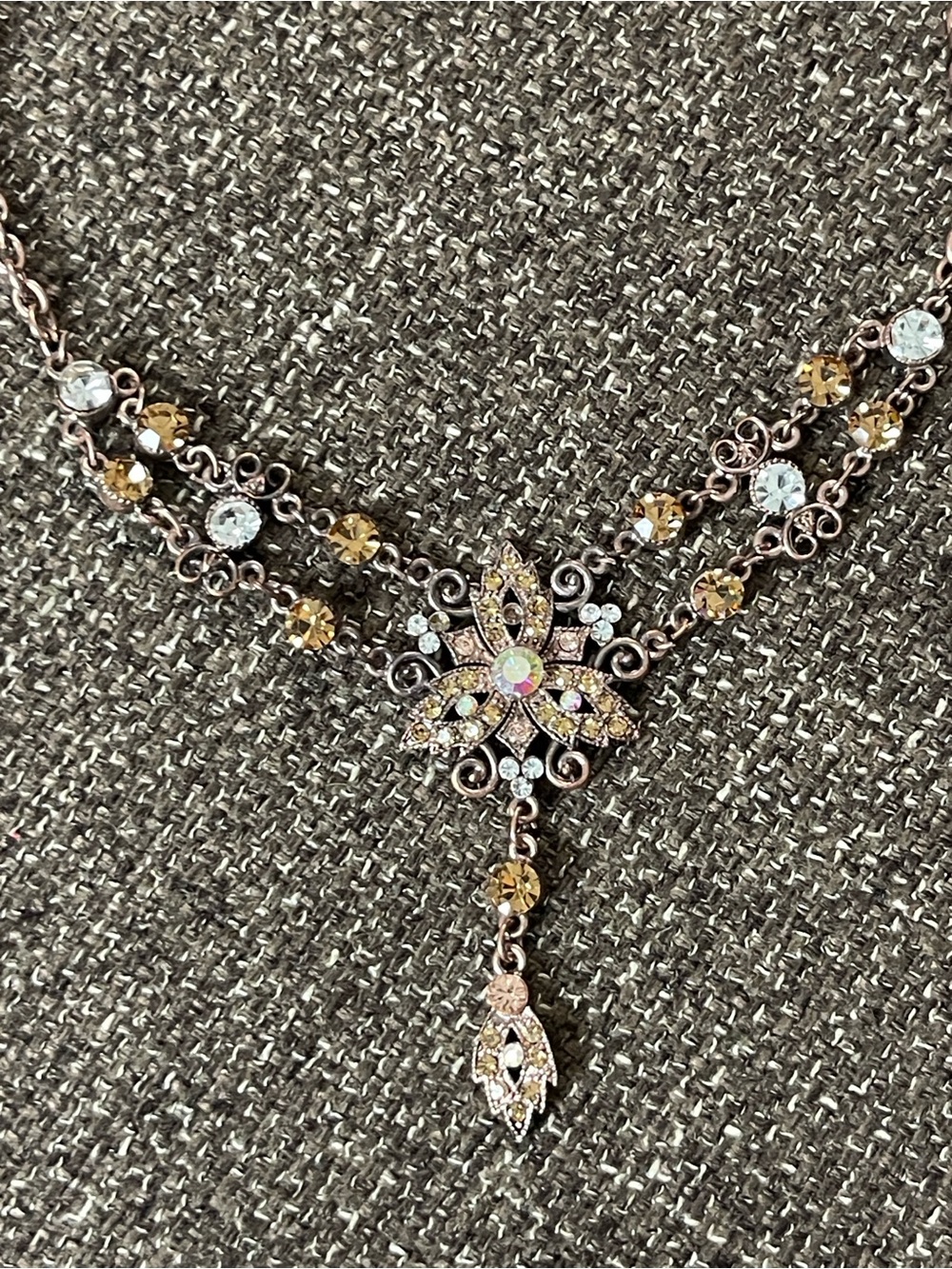 Vintage Aurora Borealis Crystals Rhinestone Necklace, 19 Inch, Rose Gold
